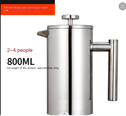 Double-wall stainless steel French press, alternate view 2