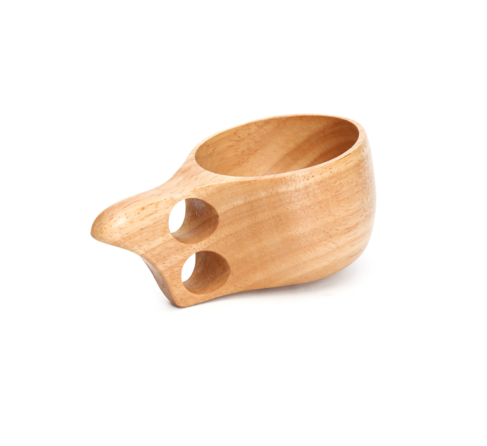 Solid Piece 'Two-Finger' Loop Handle Wooden Coffee Cup