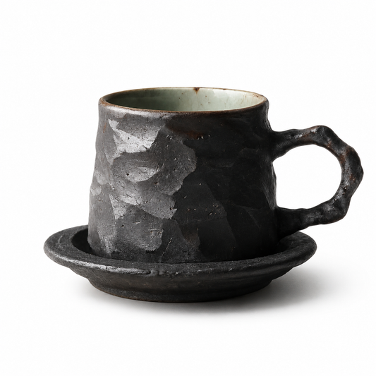 Japanese Vintage Ceramic Coffee Cup and Saucer Set