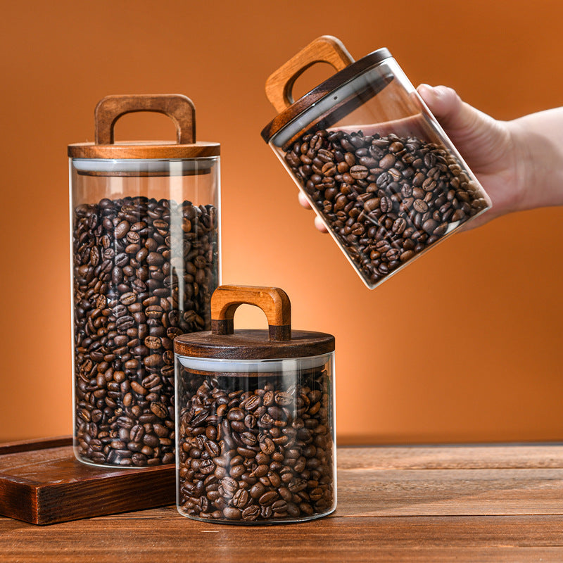 Airtight glass coffee canister with wood lid, alternate view 7