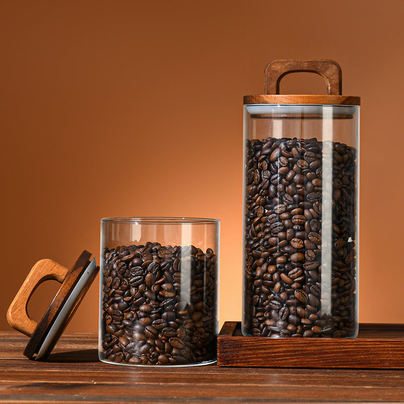 Airtight glass coffee canister with wood lid, alternate view 5