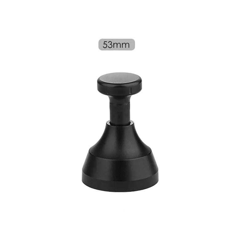 Black Metal Espresso Tamp 53mm Brushed aluminum finish spring loaded.