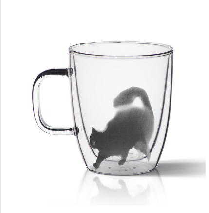 Cat-Design Glass Coffee Mug