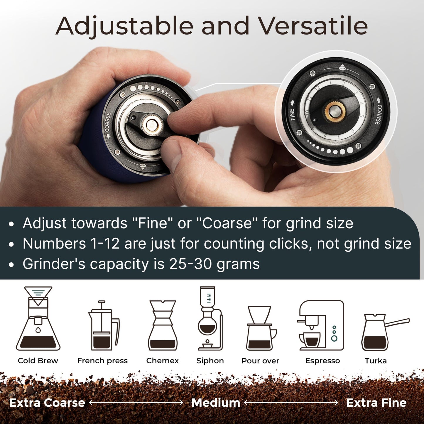 Stainless Steel Blue Manual Conical Burr Coffee Grinder