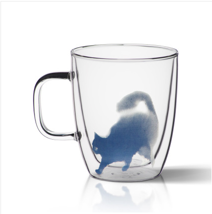 Cat-Design Glass Coffee Mug