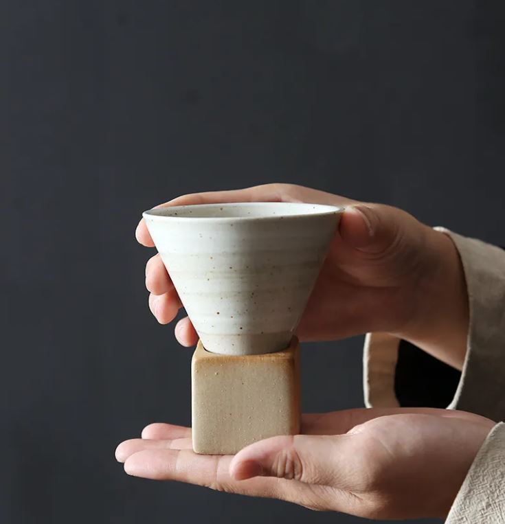 Stoneware Espresso Cup with Vintage Ceramic Base
