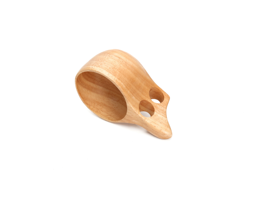 Solid Piece 'Two-Finger' Loop Handle Wooden Coffee Cup