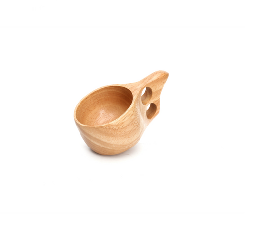 Solid Piece 'Two-Finger' Loop Handle Wooden Coffee Cup