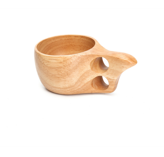 Solid Piece 'Two-Finger' Loop Handle Wooden Coffee Cup