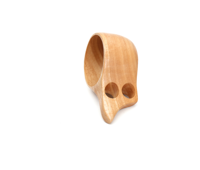 Solid Piece 'Two-Finger' Loop Handle Wooden Coffee Cup