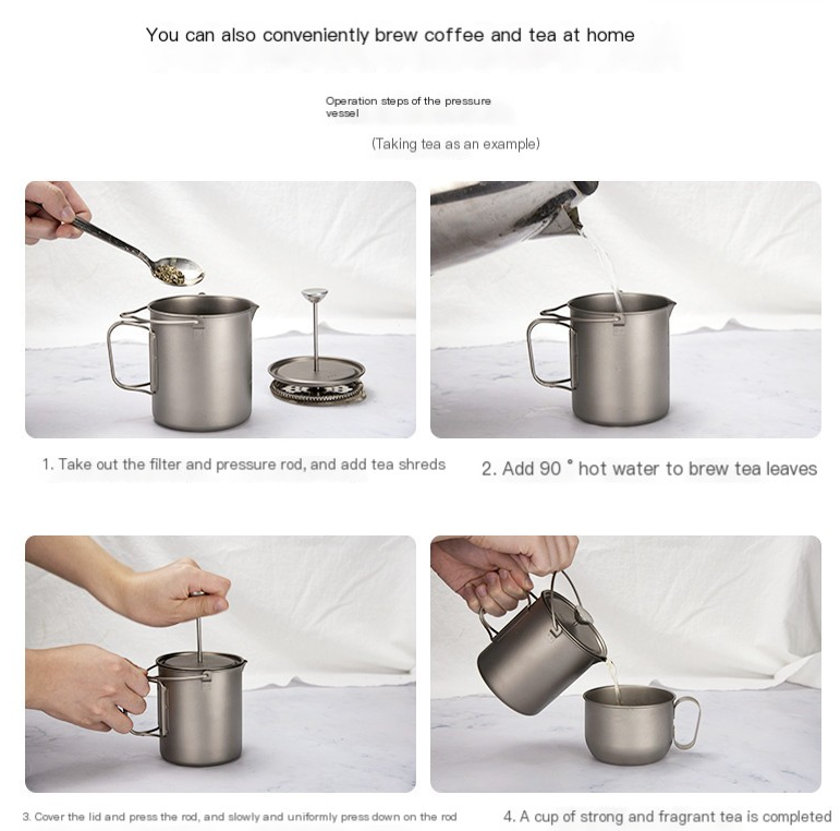 Titanium French press, alternate view 2