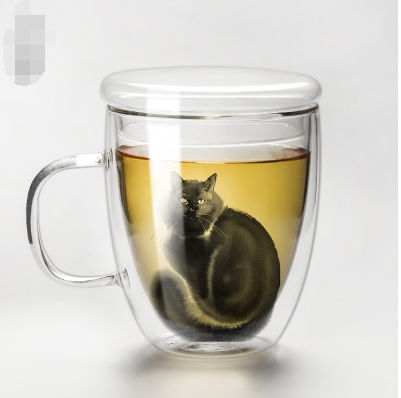 Cat-Design Glass Coffee Mug