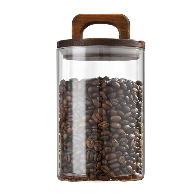 Airtight glass coffee canister with wood lid, alternate view 4