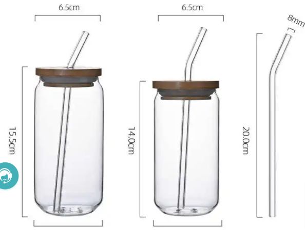 Tall Glass Cup With Bamboo Lid and Glass Straw