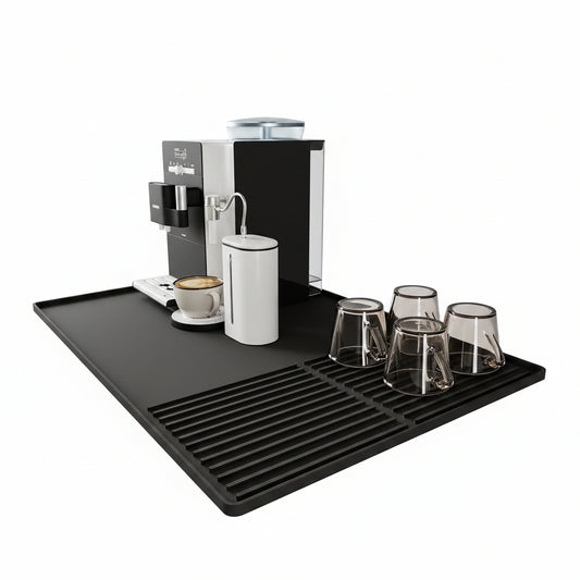 Silicone Coffee Mat with Raised Edges 24 x 16 Coffee Bar Mat (BLACK)