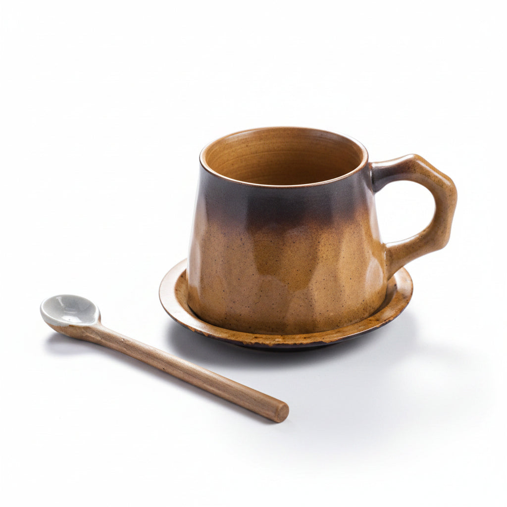 Japanese Vintage Ceramic Coffee Cup and Saucer Set