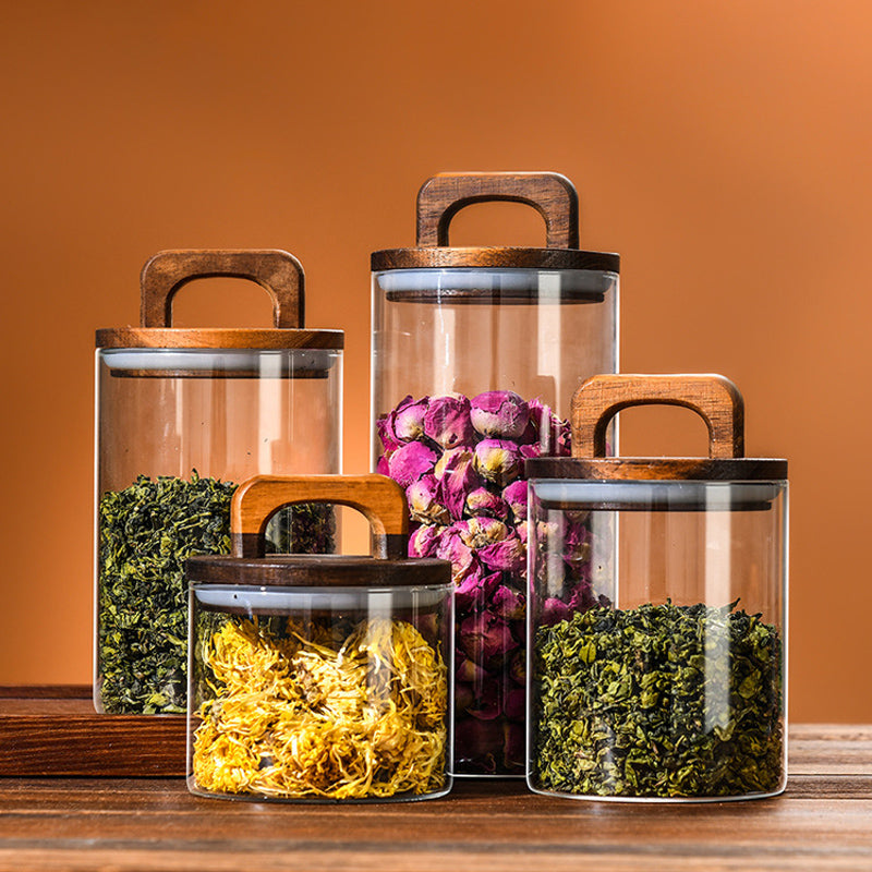 Airtight glass coffee canister with wood lid, alternate view 3