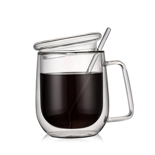 Borosilicate Double-Wall Glass Cup with Glass Lid
