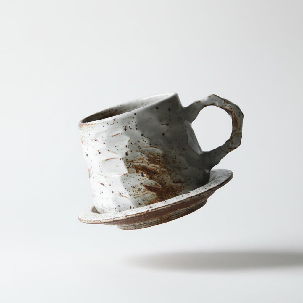 Japanese Vintage Ceramic Coffee Cup and Saucer Set