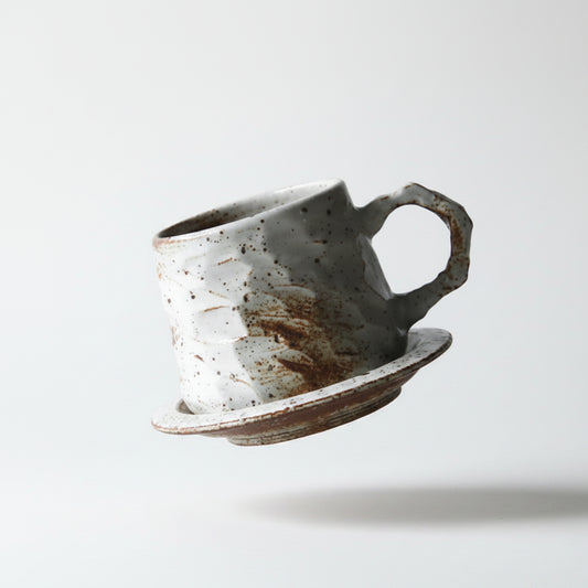 Japanese Vintage Ceramic Coffee Cup and Saucer Set
