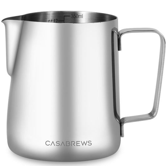 Matte Stainless Steel Milk Frothing & Steaming Pitcher — Sharp Spout, 12oz (350ml)