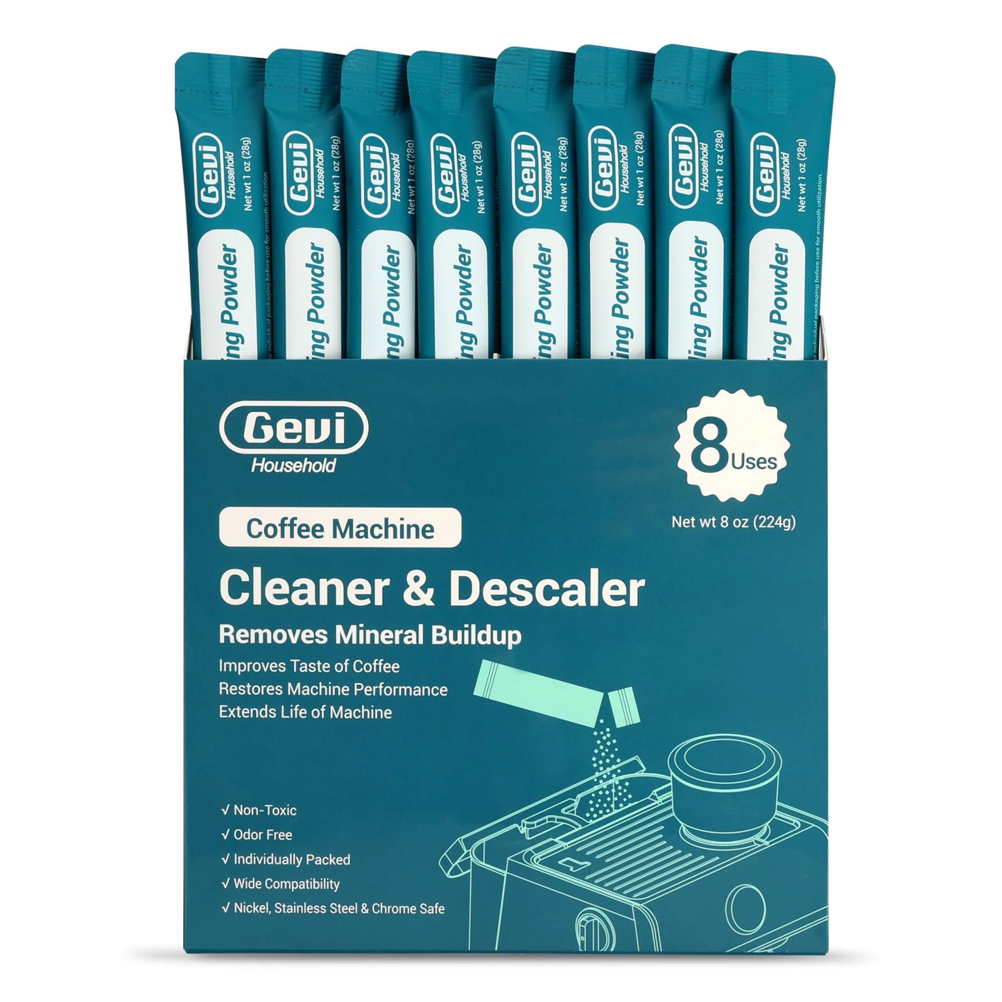 Gevi Coffee & Espresso Machine Descaling Cleaner — Citric Acid (8 Pack)