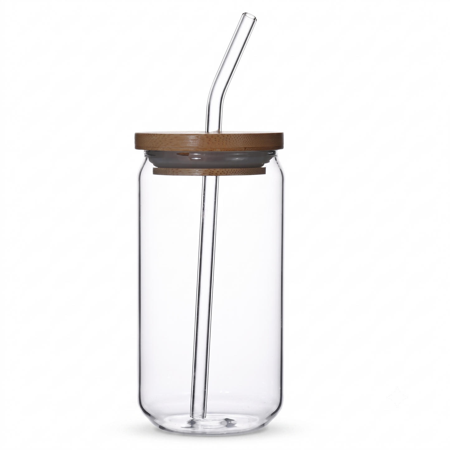 Tall Glass Cup With Bamboo Lid and Glass Straw