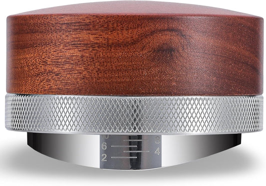 58mm Espresso Distribution Tool — Adjustable Depth, Rosewood Top.