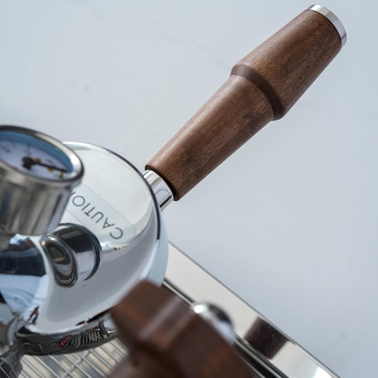 58mm Bottomless Portafilter — E61, Rosewood Handle & Double Basket