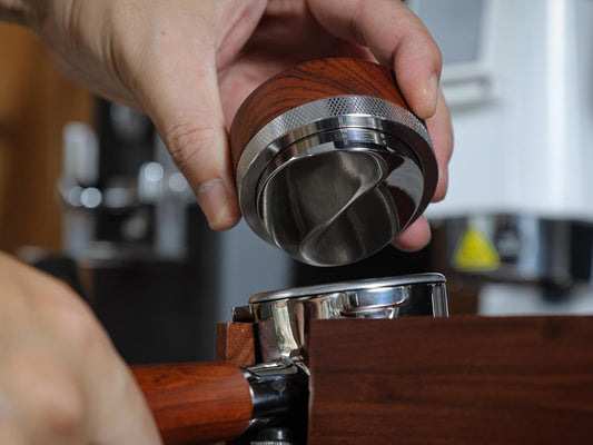 58mm Espresso Distribution Tool — Adjustable Depth, Rosewood Top.